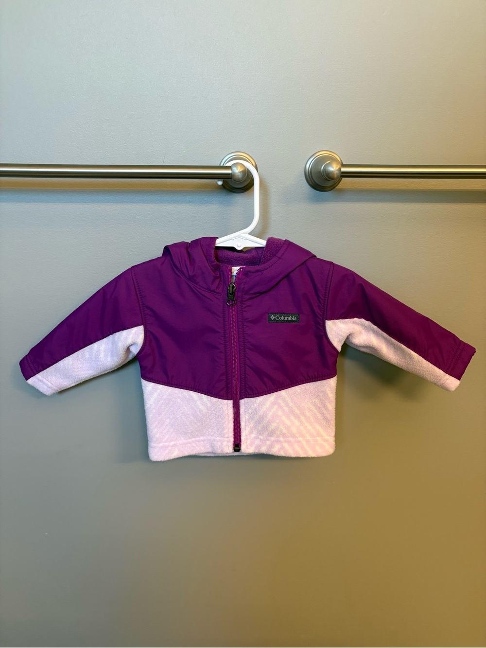 Purple and light pink Columbia infant Steens Mt fleece hoodie girls 3-6 months